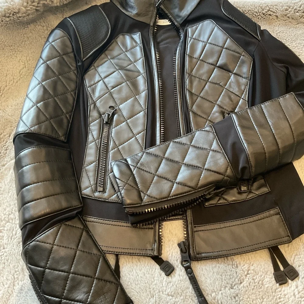 BLANC NOIR Leather and Mesh Moto Jacket NWOT size small - Picture 12 of 16
